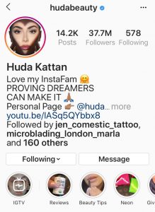 Instagram Handle of Huda Beauty